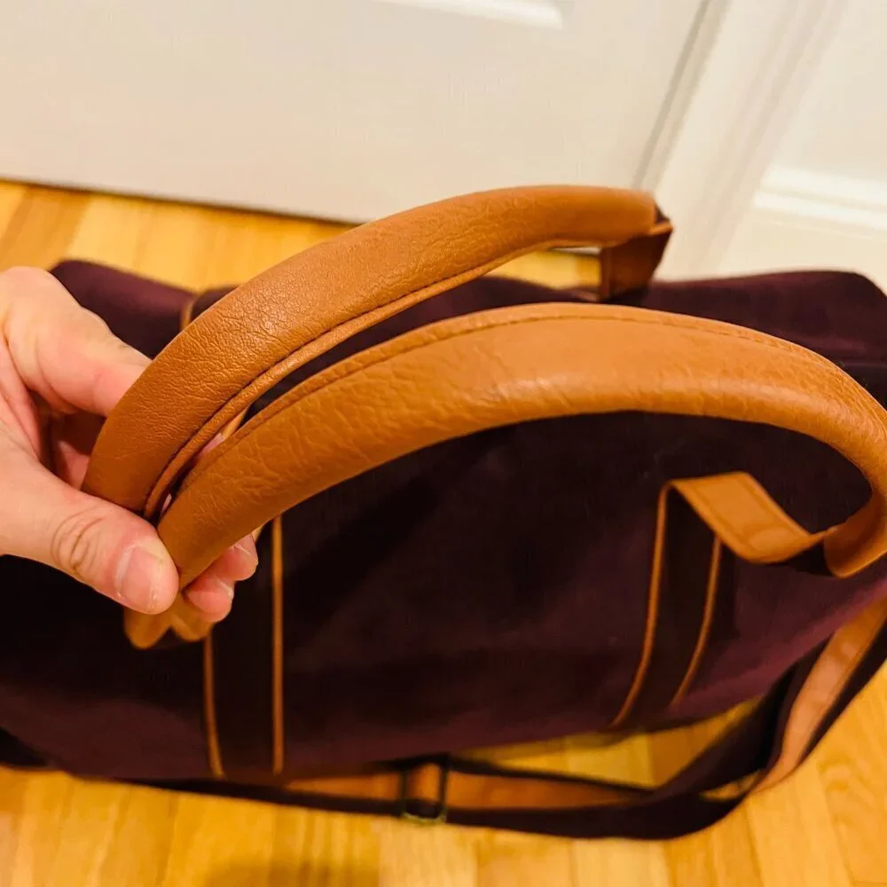 Vintage 80's 90's Corduroy and Leather Large Duffle Bag